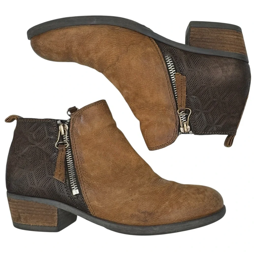 Miz Mooz Tan and Brown Leather Ankle Booties - Size 37/ US 6.5-7